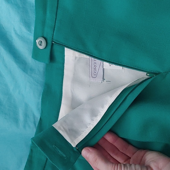 Vintage 80's Cara Montel Pleated lined green skirt with pockets size 14 - Picture 7 of 11